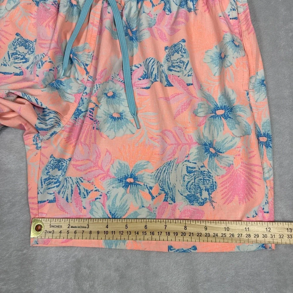 Chubbies Swim Trunks Floral Print Drawstring Waist Large Pink Colorful 30